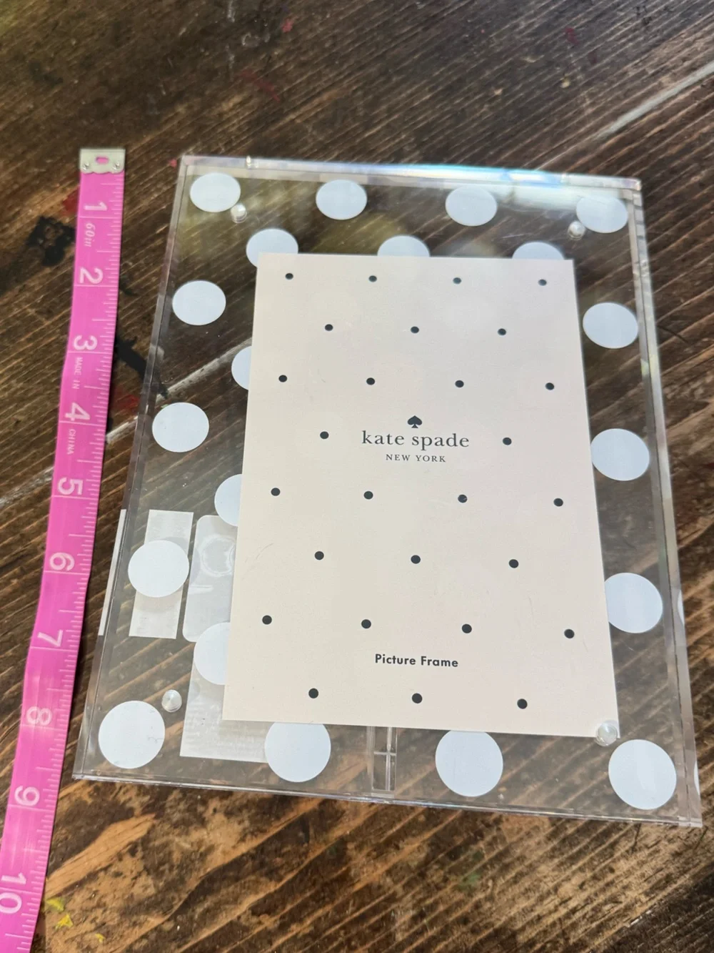 kate spade ♠️ magnetic 5X7 Clear Acrylic Picture Frame with White Polka Dots